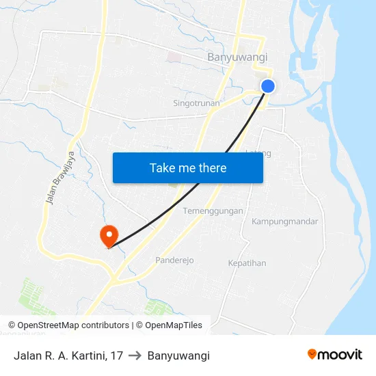 Jalan R. A. Kartini, 17 to Banyuwangi map