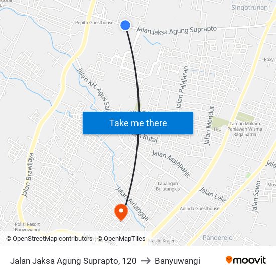 Jalan Jaksa Agung Suprapto, 120 to Banyuwangi map