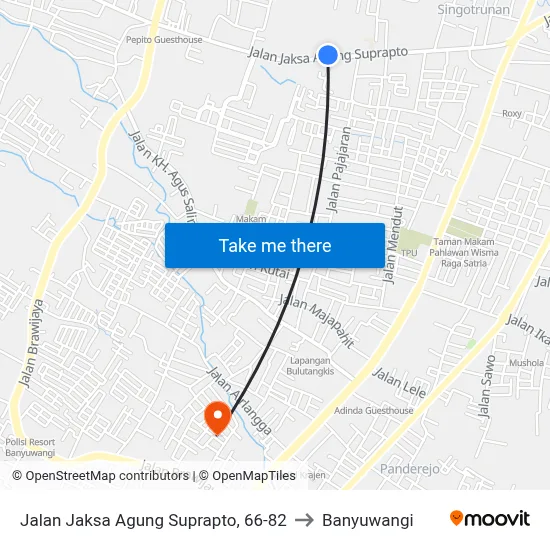 Jalan Jaksa Agung Suprapto, 66-82 to Banyuwangi map