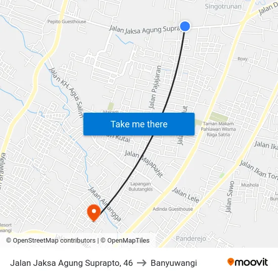 Jalan Jaksa Agung Suprapto, 46 to Banyuwangi map