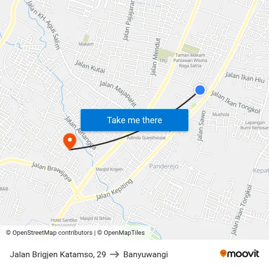 Jalan Brigjen Katamso, 29 to Banyuwangi map