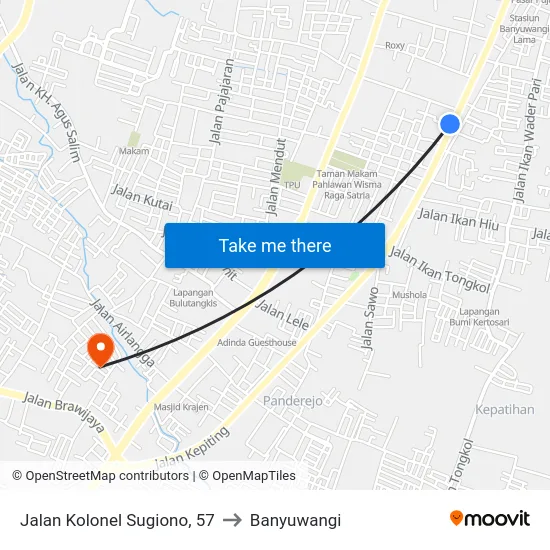 Jalan Kolonel Sugiono, 57 to Banyuwangi map
