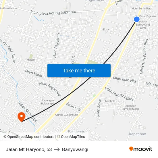 Jalan Mt Haryono, 53 to Banyuwangi map