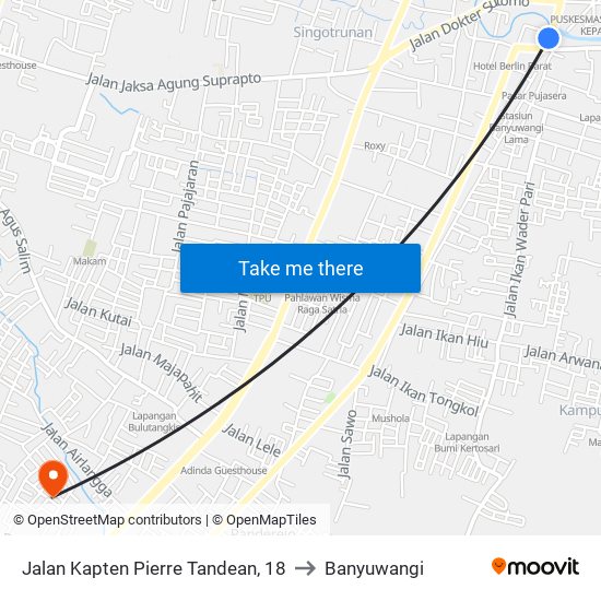 Jalan Kapten Pierre Tandean, 18 to Banyuwangi map