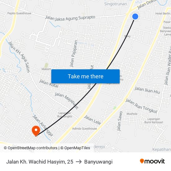 Jalan Kh. Wachid Hasyim, 25 to Banyuwangi map