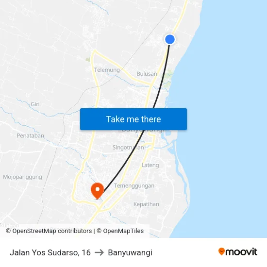 Jalan Yos Sudarso, 16 to Banyuwangi map