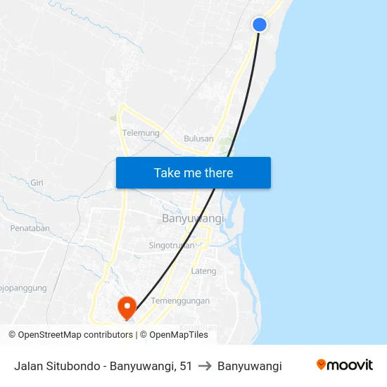 Jalan Situbondo - Banyuwangi, 51 to Banyuwangi map