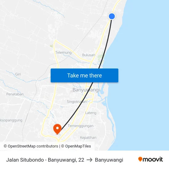 Jalan Situbondo - Banyuwangi, 22 to Banyuwangi map