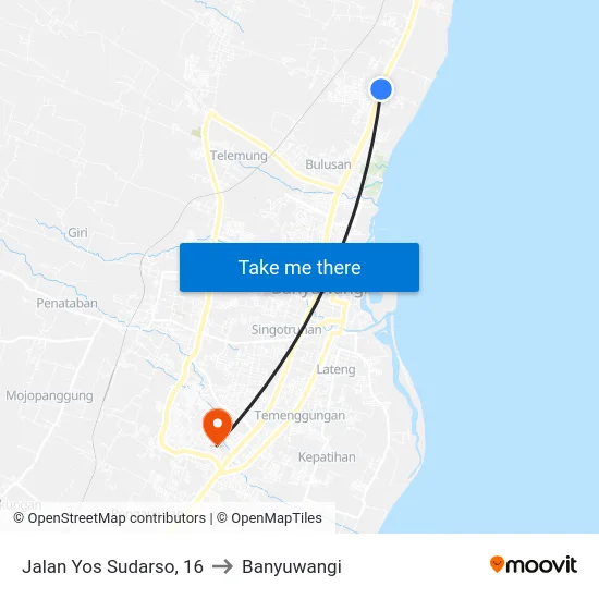 Jalan Yos Sudarso, 16 to Banyuwangi map