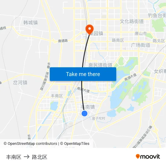 丰南区 to 路北区 map