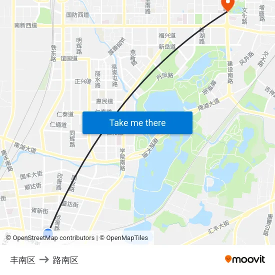 丰南区 to 路南区 map