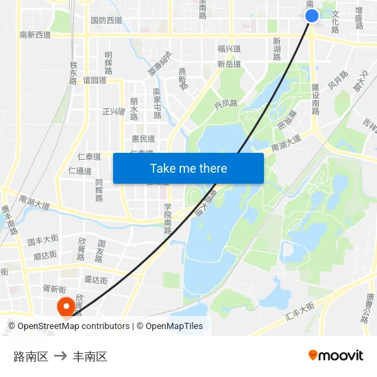路南区 to 丰南区 map