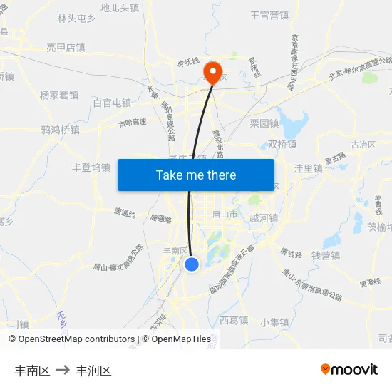 丰南区 to 丰润区 map
