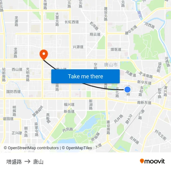 增盛路 to 唐山 map