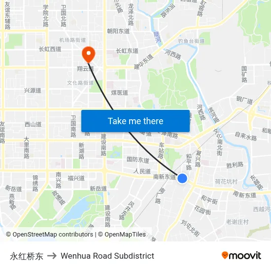 Yonghong Bridge East to Wenhua Road Subdistrict map