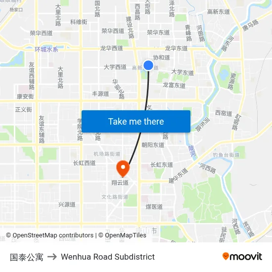 Guotai Apartments to Wenhua Road Subdistrict map