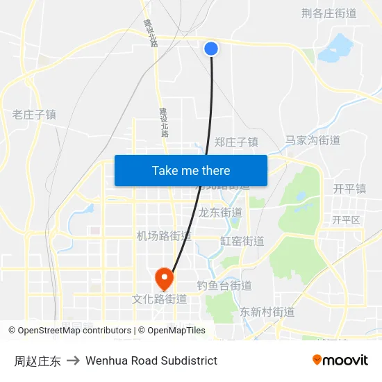 周赵庄东 to Wenhua Road Subdistrict map