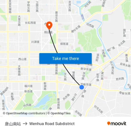 唐山南站 to Wenhua Road Subdistrict map