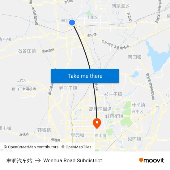 Fengrun Bus Station to Wenhua Road Subdistrict map