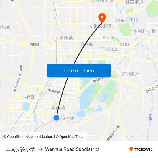 丰南实验小学 to Wenhua Road Subdistrict map