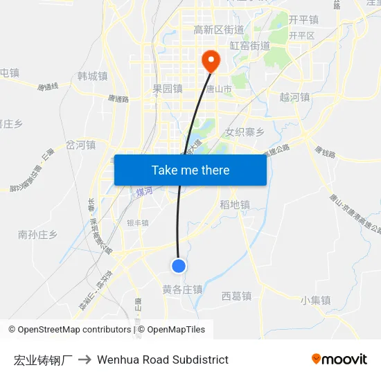 宏业铸钢厂 to Wenhua Road Subdistrict map