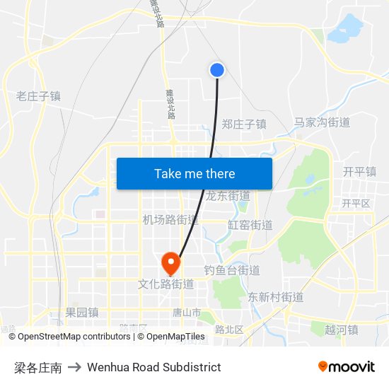 梁各庄南 to Wenhua Road Subdistrict map