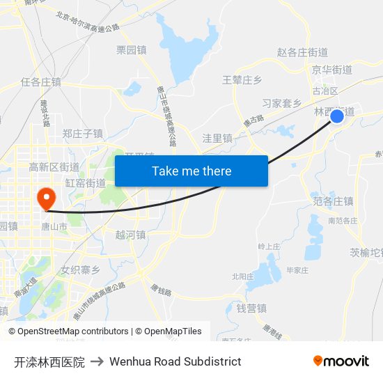 开滦林西医院 to Wenhua Road Subdistrict map