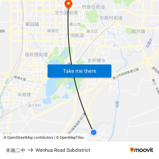 丰南二中 to Wenhua Road Subdistrict map