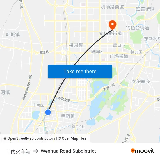 丰南火车站 to Wenhua Road Subdistrict map