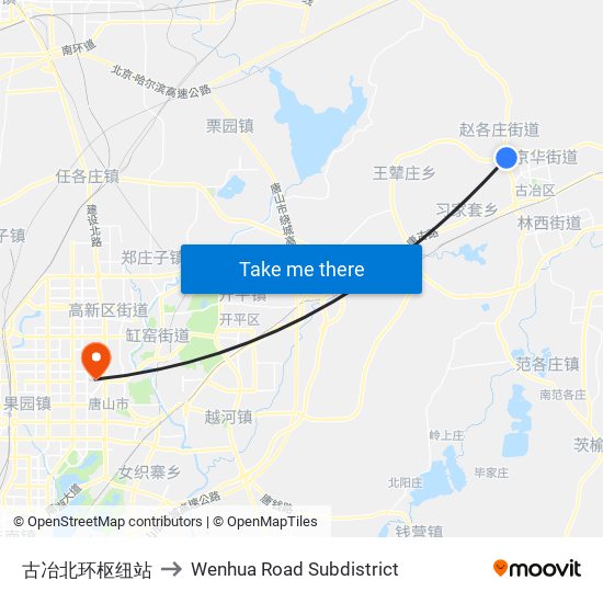 古冶北环枢纽站 to Wenhua Road Subdistrict map