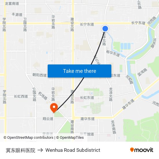 冀东眼科医院 to Wenhua Road Subdistrict map