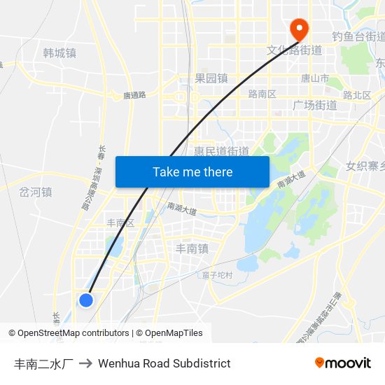 丰南二水厂 to Wenhua Road Subdistrict map