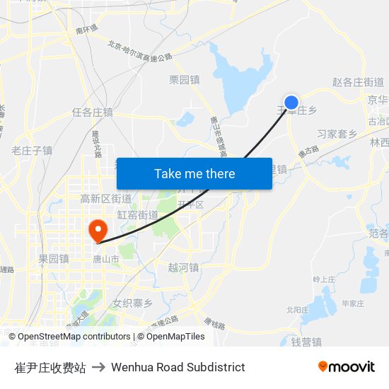 崔尹庄收费站 to Wenhua Road Subdistrict map