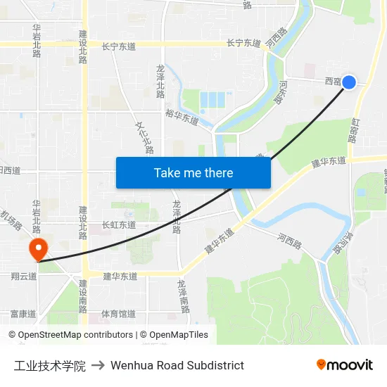 工业技术学院 to Wenhua Road Subdistrict map