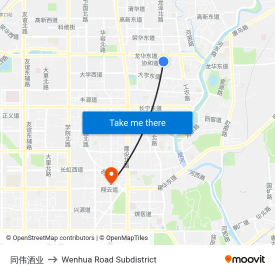 Tongwei Wine Industry to Wenhua Road Subdistrict map