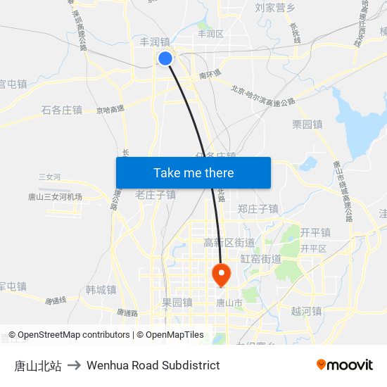 唐山北站 to Wenhua Road Subdistrict map