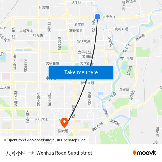 八号小区 to Wenhua Road Subdistrict map