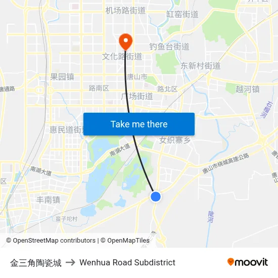 Golden Triangle Ceramic City to Wenhua Road Subdistrict map