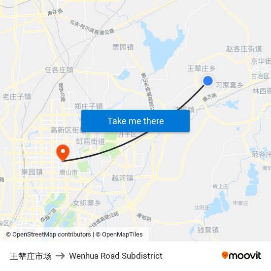 王辇庄市场 to Wenhua Road Subdistrict map