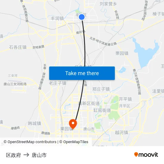 区政府 to 唐山市 map