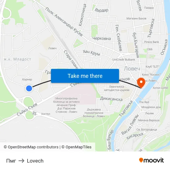 Пмг to Lovech map