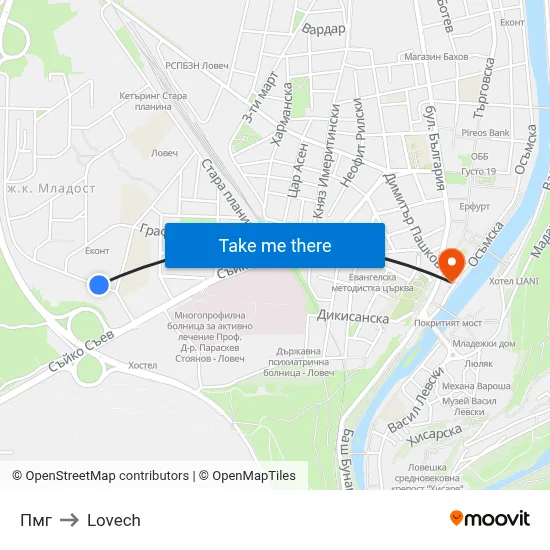 Пмг to Lovech map
