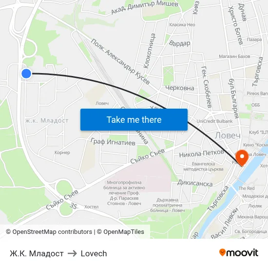 Mladost Residential Complex to Lovech map