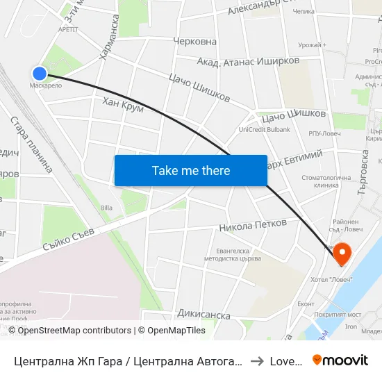 Централна Жп Гара / Централна Автогара to Lovech map