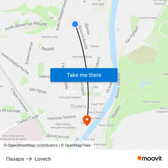 Пазара to Lovech map