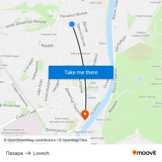Пазара to Lovech map