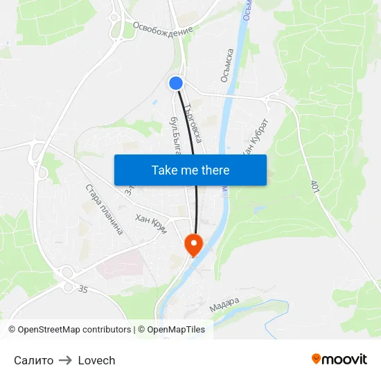 Салито to Lovech map