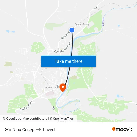 Жп Гара Север to Lovech map