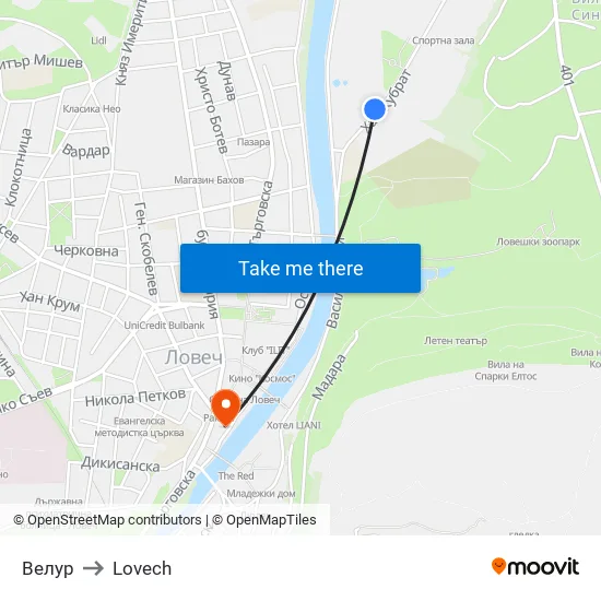 Велур to Lovech map