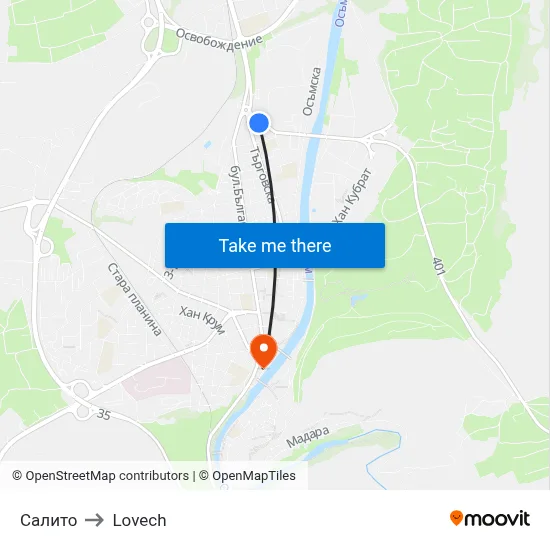 Салито to Lovech map